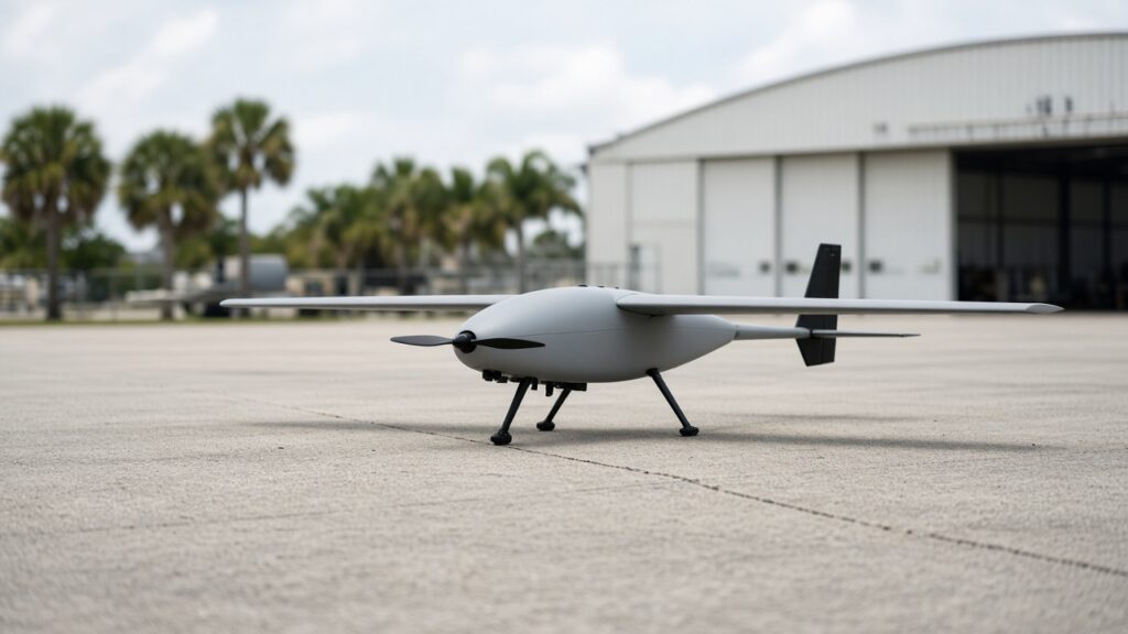 Professional drone operator preparing aircraft on a Florida airfield