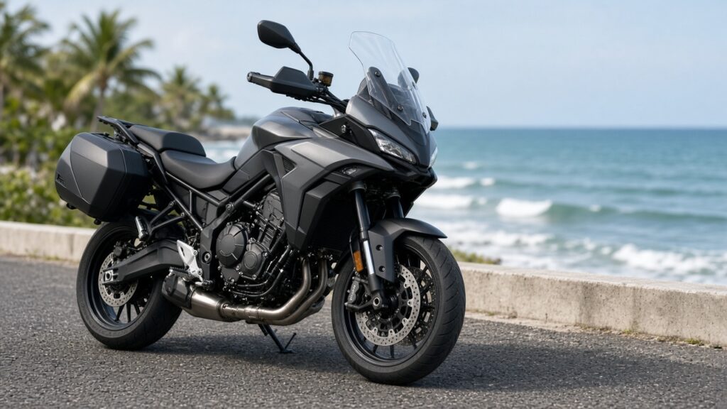 Motorcycle parked beside a Florida coastal roadway - The Penalta Law Firm Motorcycle parked beside a Florida coastal roadway
