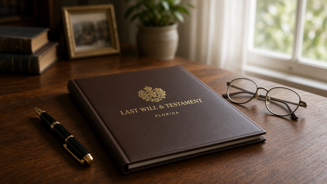 Florida estate planning will and testament documents on counsel desk