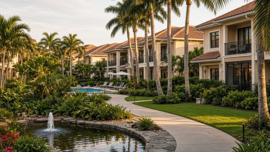 Walkway through a Florida condominium association community