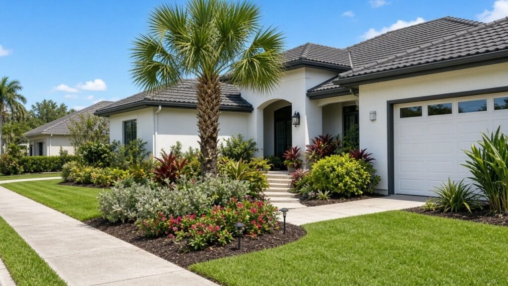 Front of a Florida residence in a homeowners association neighborhood